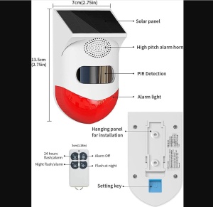 Alarma cu detector de miscare PIR, incarcare solara sau USB, IP65, cu telecomanda - Img 16