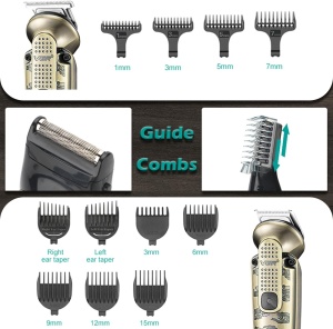 Aparat de Tuns Fara Fir, V-095, 7 in 1, 25 Accesorii, Baterie 1200mAh, 6500rpm, IPX6, Auriu - Img 6