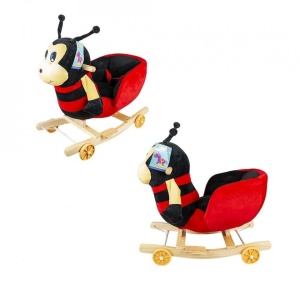Balansoar pentru copii model Albinuta, cu roti, Copii 1-3 ani, Dimensiune 68x28x53 cm, Rosu/Negru - Img 3