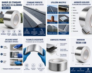 Banda de etansare butilica cu aluminiu 10cm x 5m, Autoadeziva, Impermeabila, Rezistentă la UV si intemperii - Img 4