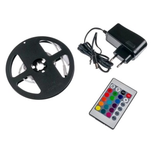 Banda strip light multicolor, Autocolanta, LED si telecomanda, 12V, Lungime 3m