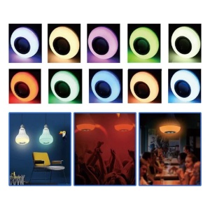 Bec led cu bluetooth si muzica, 12W - E27, 12 culori cu efecte si telecomanda, Alb - Img 2