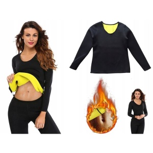 Bluza cu maneca lunga pentru slabit, pentru femei, din neopren Negru-Galben - Img 2
