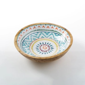 Bol cu model aztec, din lemn emailat, diametru 25x8cm, multicolor - Img 1