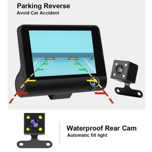 Camera auto cu ecran de 4 inchi, HD 1080px, cu 2 camere frontale si 1 camera marsarier, senzor de miscare si impact, port USB, micofon, negru - Img 6