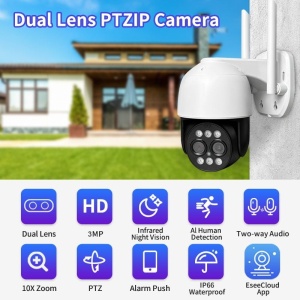 Camera de supraveghere CCTV PTZ IP WiFi de 3MP, Full HD, senzor uman, alarma, alba cu negru - Img 5
