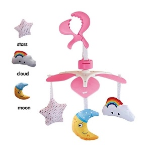 Carusel mecanic cu 3 figurine, pentru bebelusi 0+ luni, cu cleste pentru patut, carucior sau scoica, 23x23x32 cm, albastru/roz - Img 2