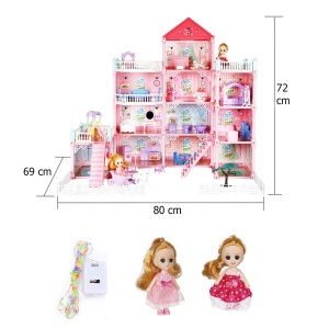 Casa de papusi 3D, Asamblare manuala, cu mobilier si jucarii, copii 3 ani+, lumini LED, 80x72x69 cm, roz - Img 7