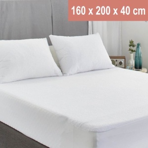 Cearceaf impermeabil pentru pat dublu, cu suprafata de tip prosop, 160x200x40 cm, alb - Img 2