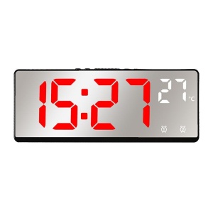 Ceas decorativ Andowl, afisaj digital LCD, 12/24h, alarma, termometru, 17.4x6.8x2.3 cm, argintiu cu rosu/argintiu cu alb - Img 1