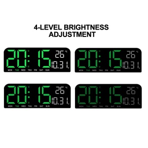 Ceas digital de perete, cu lumina LED ajustabila, alarma, umiditate, temperatura, cronometru, 9x3x24 cm, negru-verde - Img 4