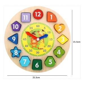 Ceas educativ din lemn, 3 in 1, pentru copii 3 ani+, diametru 22 cm, multicolor - Img 8