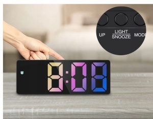 Ceas electronic LED cu afisaj colorat, termometru si Alarma - Negru - Img 2