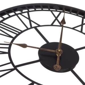Ceas metalic de perete cu cifre romane si indicatoare din bronz, Ø60 cm, negru - Img 3