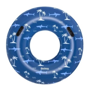 Colac Gonflabil Colorat cu Model Palmieri si Rechini, Bestway, Ø119cm, Albastru - Img 3