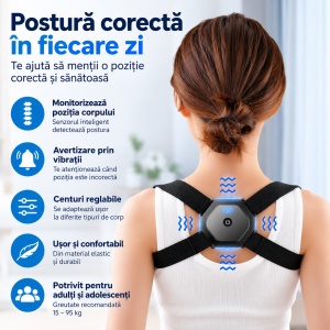 Corector de postura electronic unisex cu senzor si avertizare prin vibratii, Centuri elastice reglabile, Incarcare USB - Img 3