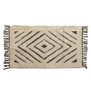 Covoras decorativ pentru iarna, din bumbac, model in forma de diamant cu franjuri, 90x60 cm, bej - Img 1