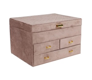 Cutie organizator cu sertare pentru bijuterii, Dimensiune 25x19x16cm, Culoare Roz Nude - Img 2