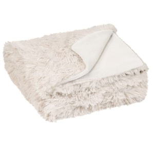Cuvertura decorativa pentru iarna, cu doua fete catifelate, aspect de blanita, Dimensiune 160x130 cm, Crem