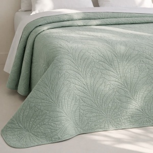 Cuvertura pentru pat dublu cu doua fete, Model frunze, Dimensiune 220x240 cm, Culoare verde menta - Img 2