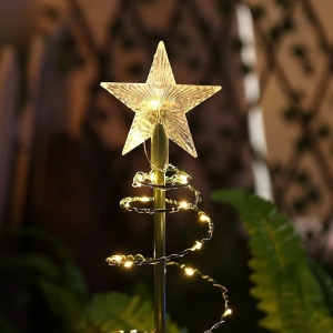 Decoratie solara cu LED model brad de Craciun cu stea, 85cm inaltime, lumina galbena - Img 3