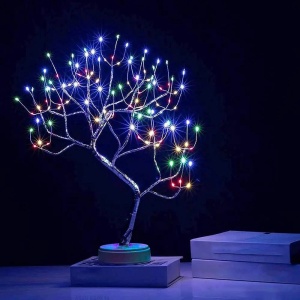 Decoratiune Luminoasa LED tip Veioza, Copacel cu 108 LED-uri, 50cm Inaltime, Lumina Alba Calda/Multicolora - Img 3