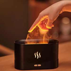Difuzor Aromaterapie si Umidificator cu Efect Flacara si Ultrasunete, 3 in 1, LED RGB, 180ml, 17x10x7cm, Negru - Img 3