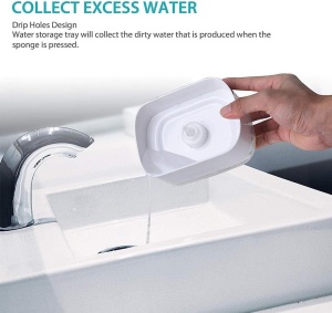 Dozator 2 in 1 pentru detergent lichid de vase, cu spatiu pentru burete, capacitate 350ml, alb cu gri - Img 4