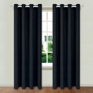 Draperie decorativa, tip blackout - nu lasa lumina sa treaca, cu inele, 140x260 cm, negru - Img 2