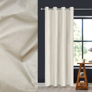 Draperie decorativa, tip blackout - nu lasa lumina sa treaca, model cu frunze reliefate, cu inele, 140x260 cm, crem - Img 2