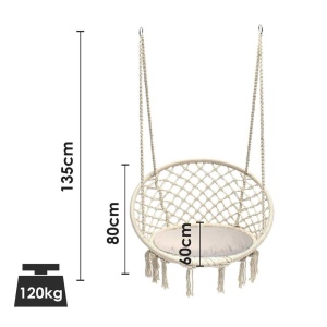 Fotoliu suspendat din macrame - Dimensiune Ø60x80cm - Bej - Img 5