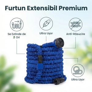 Furtun extensibil de gradina, Lungime 45m, Pistol cu 7 tipuri de jet, Albastru - Img 4