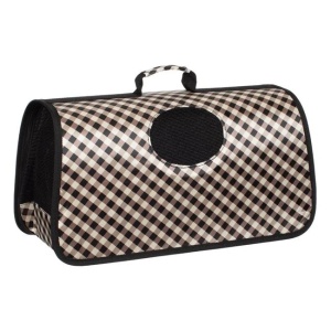 Geanta pentru transport animale cu carouri, dimensiuni 48x22x26cm, negru-bej - Img 1