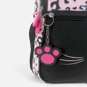 Ghiozdan Fete Scoala Primara, Negru/Roz, Model Leopard cu Pisicuta, Urechi 3D, Breloc, Spate Ergonomic, 20L, 30x16x42 cm - Img 4