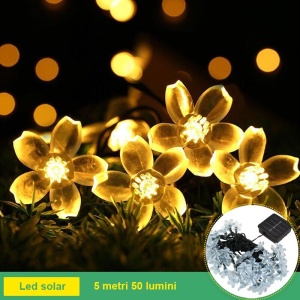 Ghirlanda Luminoasa Solara Flori de Cires cu 50 LED-uri, Lumina Alba Calda/Multicolora, 5m Lungime - Img 19