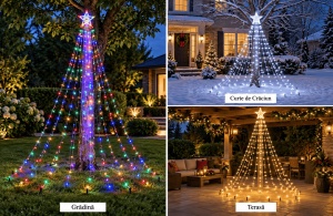 Instalație de Crăciun tip brad cu stea, 210 LED-uri, Lungime 2,5 m, Lumină caldă, rece sau multicoloră - Img 4