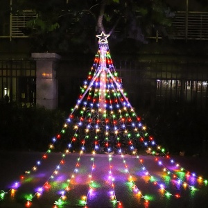 Instalatie Solara de Craciun, Tip Perdea cu Stea, 350 LED-uri, IP44, Exterior/Interior, 3.5m, Lumina calda/rece sau Multicolora