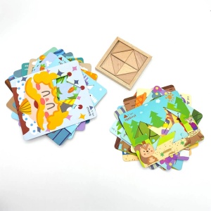 Joc educativ cu 8 forme si 17 placi de puzzle, pentru copii 3 ani+, din plemn, 28.5x19.5x4.5 cm, multicolor - Img 2