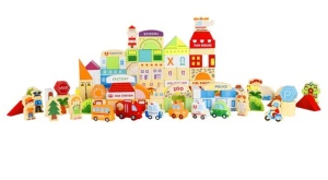 Joc educativ din lemn, oras cu 115 blocuri, dimensiuni 54 x 42 cm, multicolor - Img 6
