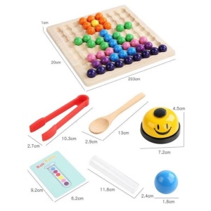 Joc mozaic cu bile, pentru dezvoltarea motricitatii, 3 in 1, pentru copii 3 ani+, din lemn, 29x21 cm, multicolor - Img 8