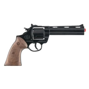 Jucarie arma Magnum realista, cu maner din lemn si corp metalic