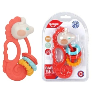 Jucarie de dentitie si zornaitoare pentru bebelusi, calut de mare, plastic moale, multicolor - Img 2