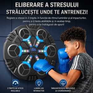 Jucarie Interactiva de Box pentru Copii, Tinta Electronica Inteligenta, 6 Zone de Lovire, Bluetooth, Muzica, Lumini LED, Efecte Sonore, Viteza Reglabila, Manusi Incluse - Img 2