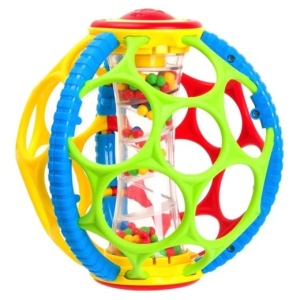 Jucarie sub forma de minge cu bile, Plastic, 16 cm, Albastru-Portocaliu