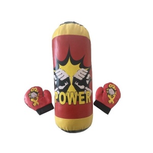Kit cu Sac de box si manusi, pentru copii 3 ani+, Power Box, 45cm Inaltime, 19cm Diametru, Rosu/Galben/Negru - Img 2
