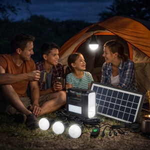 Kit sistem iluminare Solara portabil GD-Lite 8017 cu 4 Becuri LED, Acumulator integrat, USB, Ideal pentru camping si urgente - Img 2