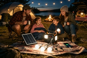 Kit solar camping GD-8073, Radio FM, MP3, Bluetooth, Lanterna, Powerbank, 3 becuri LED - Img 2