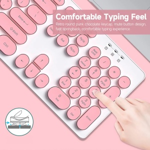 Kit tastatura si mouse Wireless, Universale, Roz-Alb - Img 3