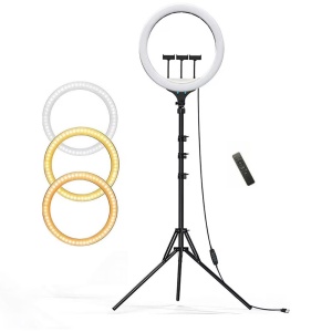 Lampa circulara LED 44cm, 18, cu intensitatea luminii reglabila, trepied si telecomanda, negru - Img 2