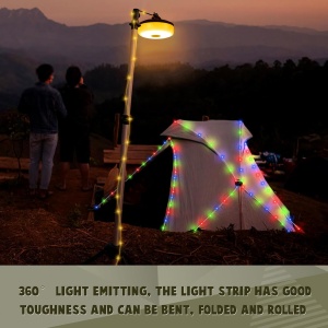 Lampa cu banda LED-uri RGB pentru camping, 8m, IP44, lumina alba calda si colorata, alb - Img 3
